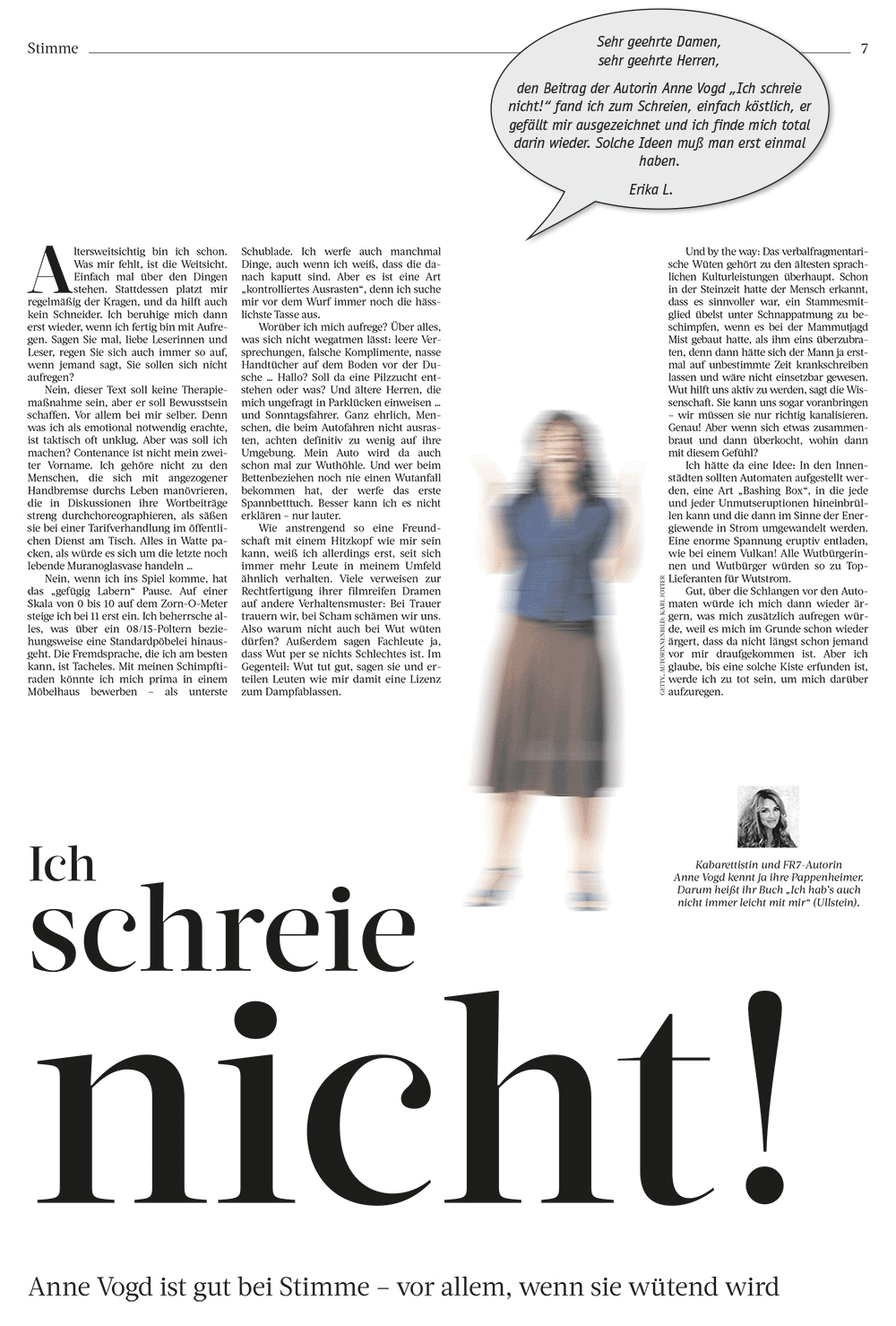 Ich schreie nicht! – Anne Vogd ist gut bei Stimme - vor allem, wenn sie wütend wird