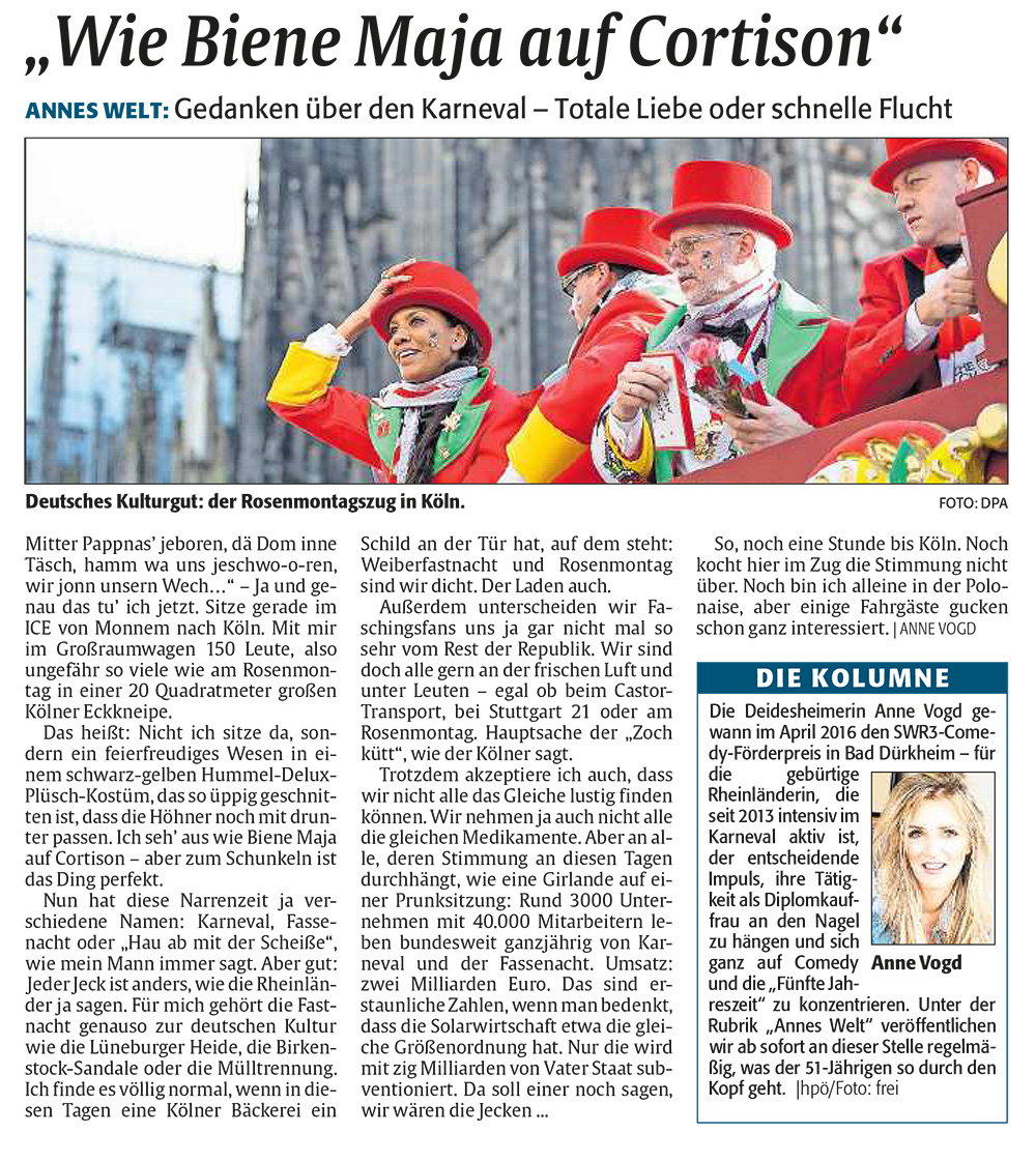 Kolumne Rheinpfalz: Annes Welt