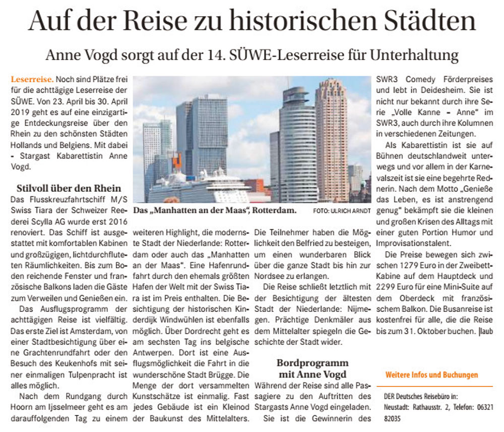 Anne Vogd sorgt auf der 14. SÜW-Leserreise für Unterhaltung